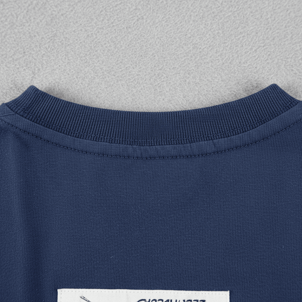 Detail jahitan kerah kaos yang rapi dan kuat
